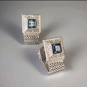 Vintage Swank Art Deco Square Sapphire Rhinestone Chain Cufflink Bullet Cufflink
